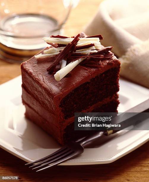 devils foods cake with chocolate icing - レイヤーケーキ ストックフォトと画像