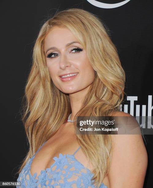 Paris Hilton arrives at the premiere of YouTube's "Demi Lovato: Simply Complicated" on October 11, 2017 at the Fonda Theatre in Los Angeles,...