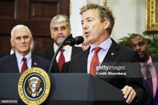 Senator Rand Paul, a Republican from Kentucky, speaks before U.S. President Donald Trump, not pictured, signs an executive order on health care in...
