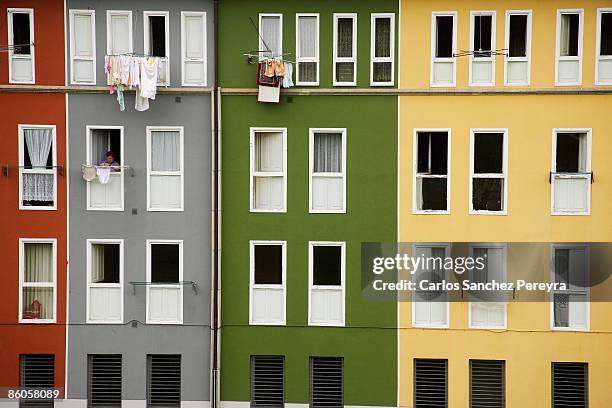 building facades in gijon, spain - gijón fotografías e imágenes de stock