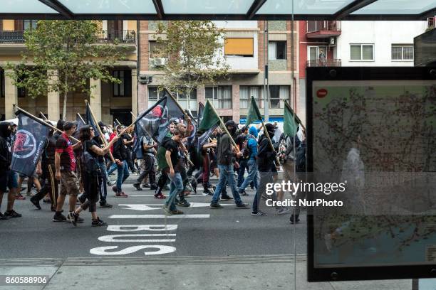 Hundreds of anti-Fascists gathered to show off on Catalan independence during the Columbus national holiday in Barcelona, Spain, on October 12, 2017.