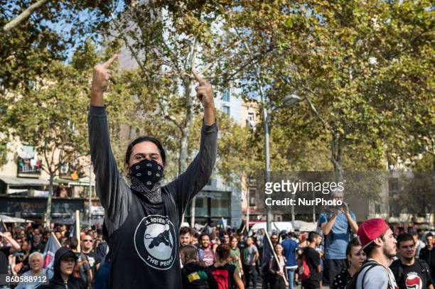 Hundreds of anti-Fascists gathered to show off on Catalan independence during the Columbus national holiday in Barcelona, Spain, on October 12, 2017.