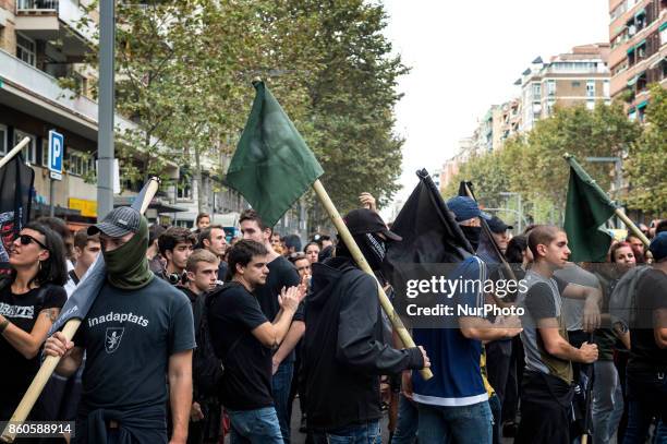 Hundreds of anti-Fascists gathered to show off on Catalan independence during the Columbus national holiday in Barcelona, Spain, on October 12, 2017.