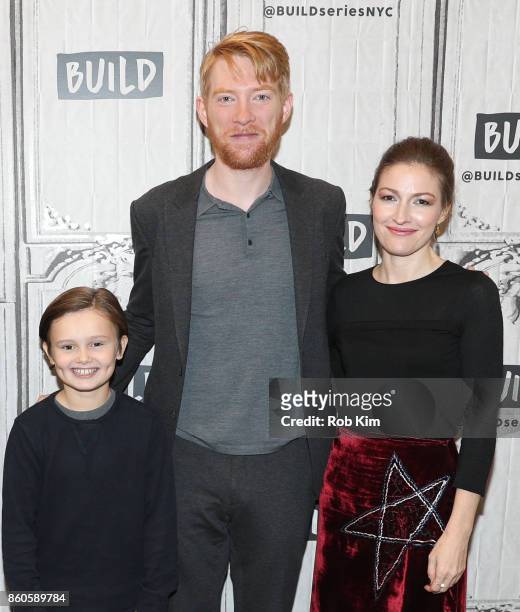 The cast of "Goodbye Christopher Robin" Domhnall Gleeson, Will Tilston and Kelly MacDonald attend the Build Series at Build Studio on October 12,...