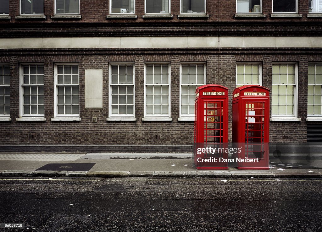 Phone booths by building in London