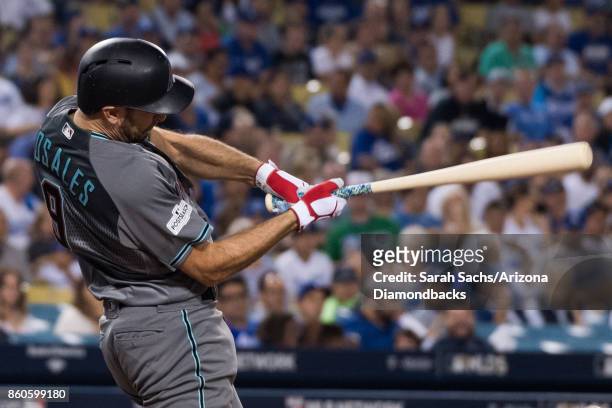 Adam Rosales of the Arizona Diamondbacks at-bat during game one of the National League Division Series against the Los Angeles Dodgers at Dodger...