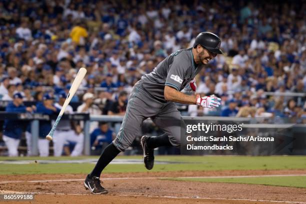 Adam Rosales of the Arizona Diamondbacks at-bat during game one of the National League Division Series against the Los Angeles Dodgers at Dodger...