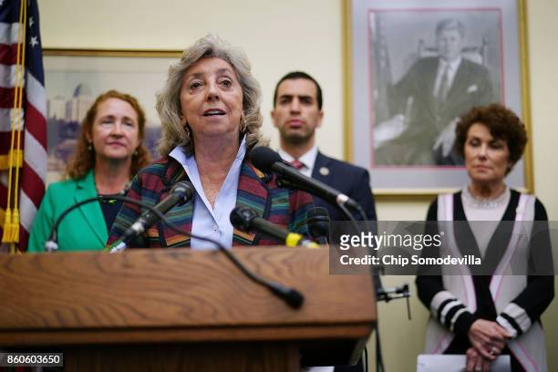 Rep. Dina Titus speaks during a news conference with Rep. Elizabeth Esty , Rep. Ruben Kihuen and Rep. Jacky Rosen while introducing the 'Keeping...