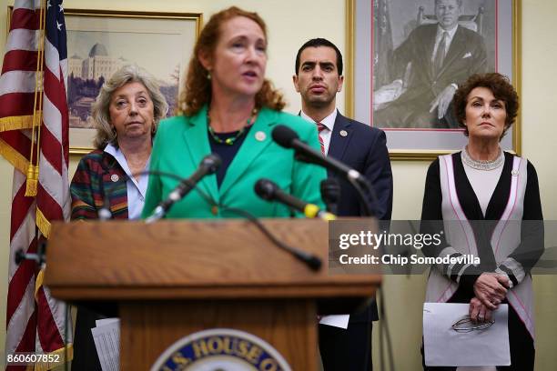 Rep. Dina Titus , Rep. Ruben Kihuen and Rep. Jacky Rosen join Rep. Elizabeth Esty during news conference to introduce the 'Keeping Americans Safe...