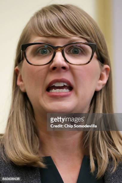 Chelsea Parsons of the Center for American Progress speaks during a news conference to introduce the 'Keeping Americans Safe Act' in the Cannon House...