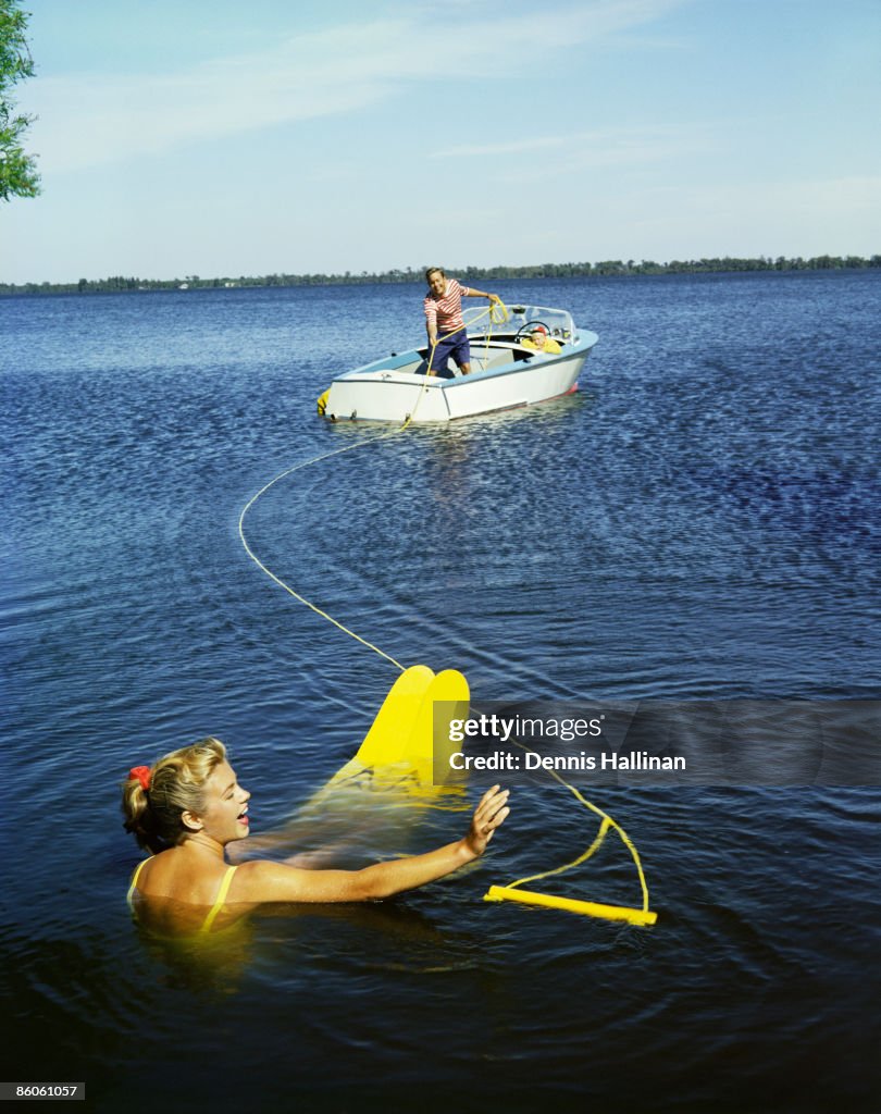 Woman Prepping for Waterskiing