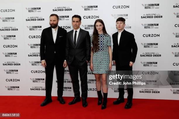 Director Yorgos Lanthimos, actors Colin Farrell, Barry Keoghan and Raffey Cassidy attend the Headline Gala Screening & UK Premiere of "Killing of a...