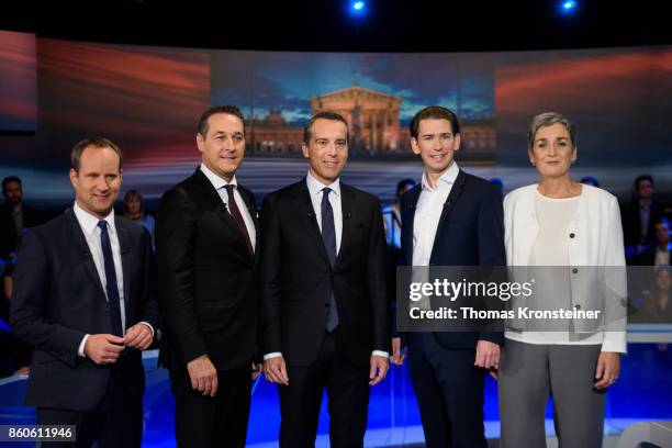 Matthias Strolz of the Austrian liberal party , Heinz-Christian Strache of the right-wing Austrian Freedom Party , Austrian Chancellor Christian Kern...