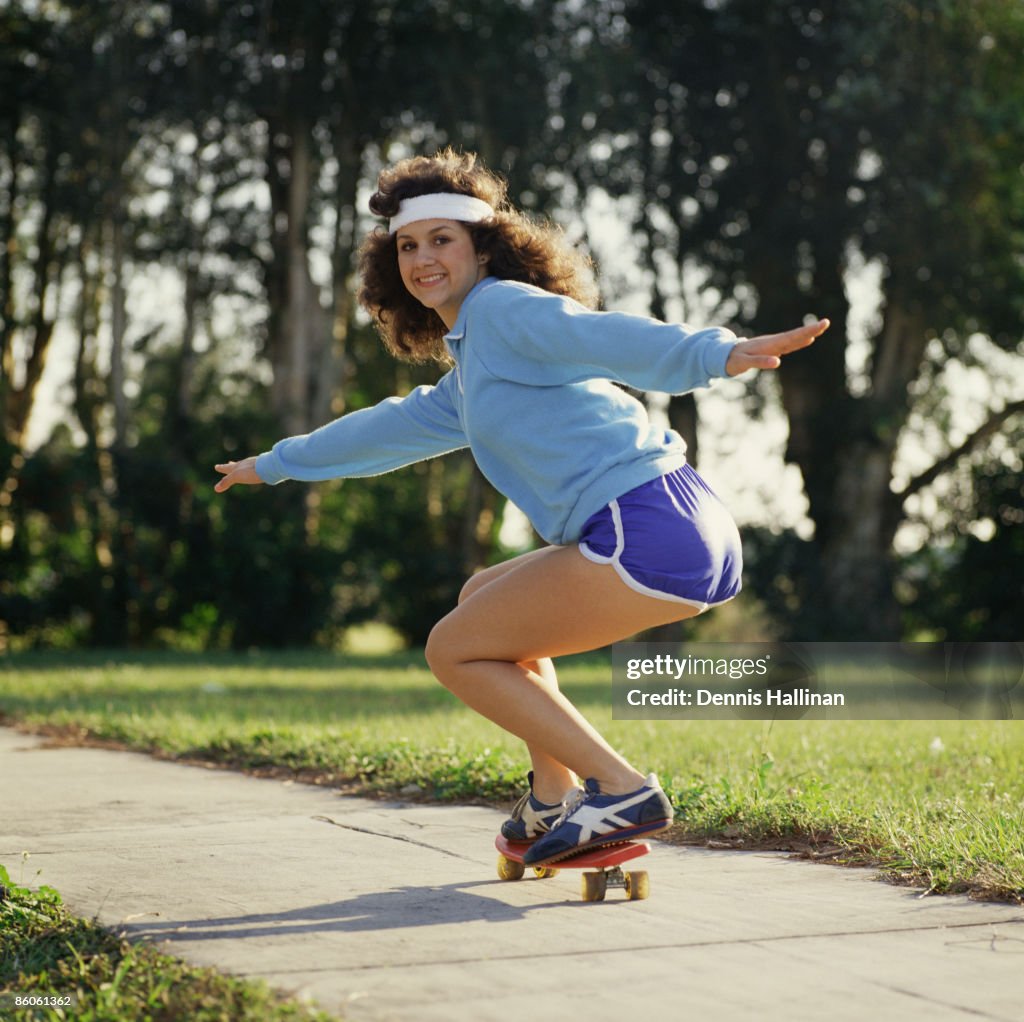 Woman skateboarding