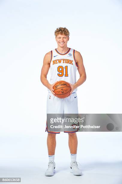 Mindaugas Kuzminskas of the New York Knicks poses for a portrait at the Knicks Practice Center on October 11, 2017 in Tarrytown, New York. NOTE TO...