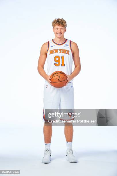 Mindaugas Kuzminskas of the New York Knicks poses for a portrait at the Knicks Practice Center on October 11, 2017 in Tarrytown, New York. NOTE TO...