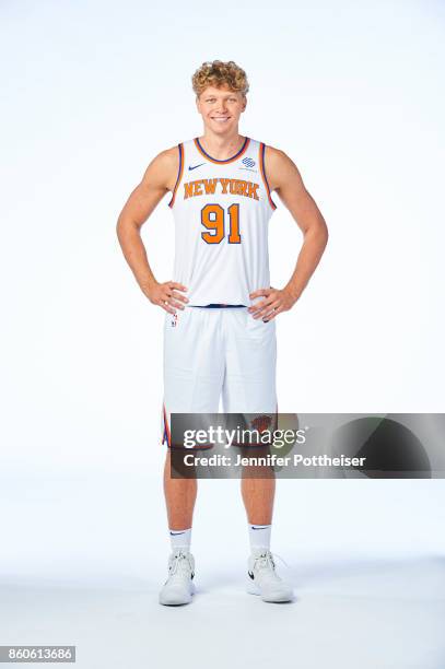 Mindaugas Kuzminskas of the New York Knicks poses for a portrait at the Knicks Practice Center on October 11, 2017 in Tarrytown, New York. NOTE TO...