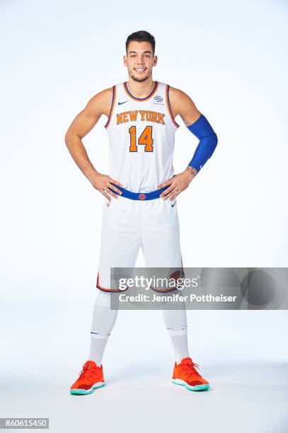 Willy Hernangomez of the New York Knicks poses for a portrait at the Knicks Practice Center on October 11, 2017 in Tarrytown, New York. NOTE TO USER:...