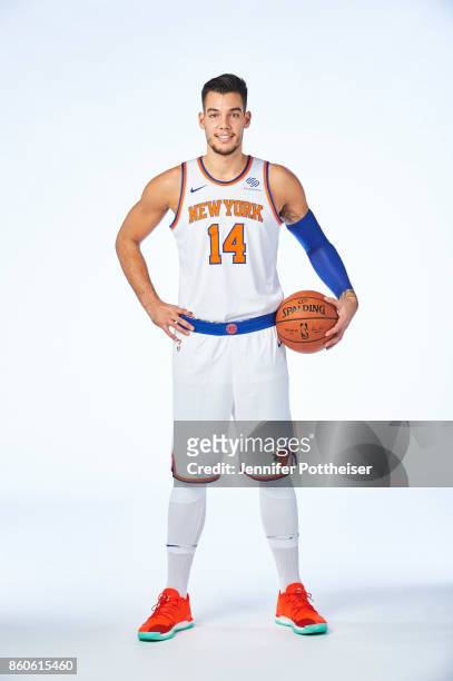 Willy Hernangomez of the New York Knicks poses for a portrait at the Knicks Practice Center on October 11, 2017 in Tarrytown, New York. NOTE TO USER:...