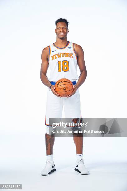 Nigel Hayes of the New York Knicks poses for a portrait at the Knicks Practice Center on October 11, 2017 in Tarrytown, New York. NOTE TO USER: User...