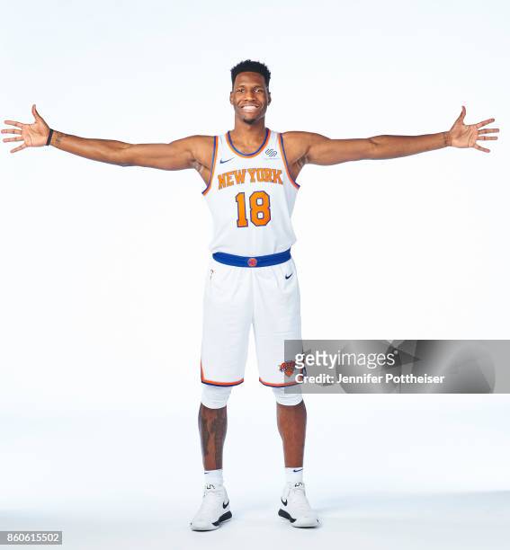 Nigel Hayes of the New York Knicks poses for a portrait at the Knicks Practice Center on October 11, 2017 in Tarrytown, New York. NOTE TO USER: User...