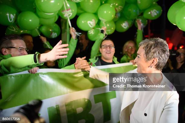 Ulrike Lunacek of the Austrian green party arrives at ORF studios for the "Elefantenrunde" television debate between the lead candidates prior to...
