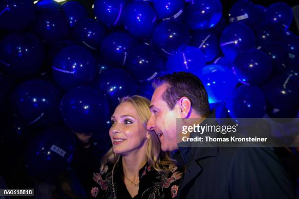 Heinz-Christian Strache of the right-wing Austrian Freedom Party and his wife Philippa Beck arrive at ORF studios for the "Elefantenrunde" television...
