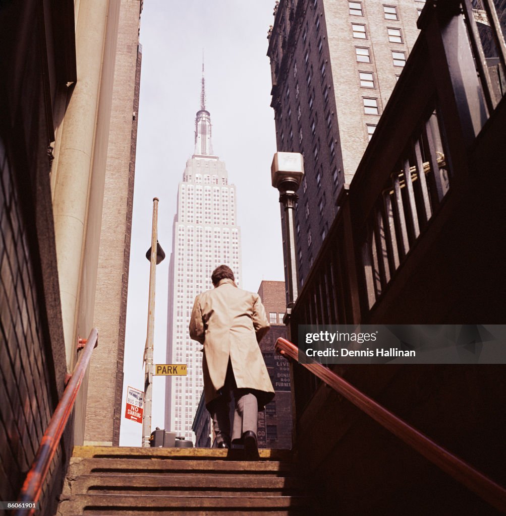 Man coming out of subway station in New York City