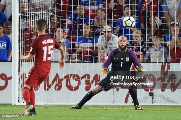 United States goalkeeper Tim Howard reacts to make a save during the World Cup Qualifying match between the the United States and Panama on October...
