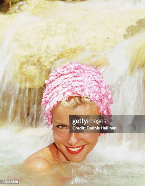 Portrait of retro woman wearing swimming cap