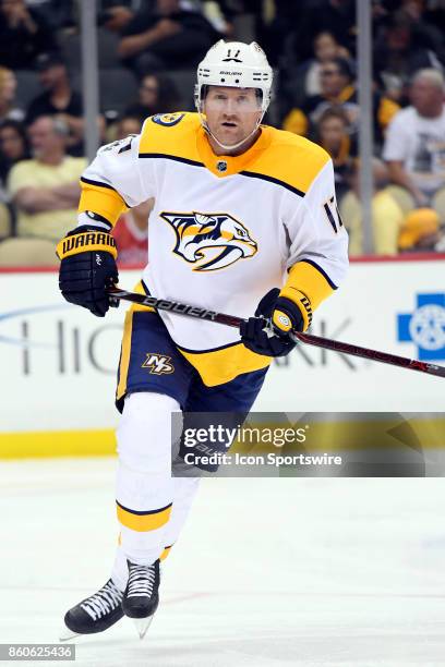 Nashville Predators Left Wing Scott Hartnell skates during the second period in the NHL game between the Pittsburgh Penguins and the Nashville...