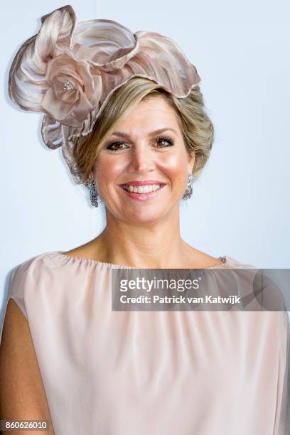 Queen Maxima of The Netherlands visits OGMA in Alverca on October 12, 2017 in Sintra, Portugal. OGMA Industria Aeronautica de Portugal is specialized...