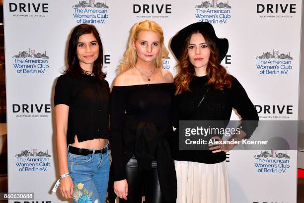 Tanja Lehmann, Anna Hiltrop and Marielena Krewer arrive for the American Women's Club And Esmod Charity Fashion Show at DRIVE. Volkswagen Group Forum...
