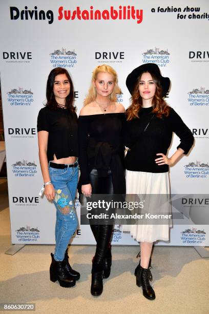 Tanja Lehmann, Anna Hiltrop and Marielena Krewer arrive for the American Women's Club And Esmod Charity Fashion Show at DRIVE. Volkswagen Group Forum...