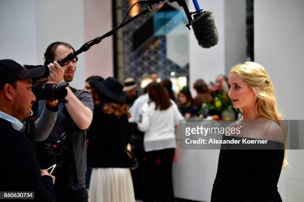 Anna Hiltrop arrives for the American Women's Club And Esmod Charity Fashion Show at DRIVE. Volkswagen Group Forum on October 12, 2017 in Berlin,...