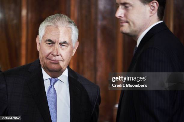 Rex Tillerson, U.S. Secretary of State, arrives before U.S. President Donald Trump, not pictured, introduces Kirstjen Nielsen, U.S. Secretary of...