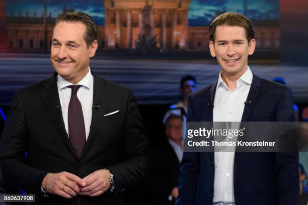 Heinz-Christian Strache of the right-wing Austrian Freedom Party and Austrian Foreign Minister Sebastian Kurz of Austrian Peoples Party are seen at...