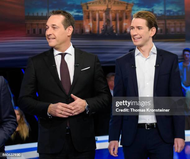Heinz-Christian Strache of the right-wing Austrian Freedom Party and Austrian Foreign Minister Sebastian Kurz of Austrian Peoples Party are seen at...