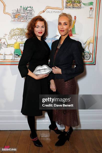 Jasmine Guinness and Sarah Woodhead attend the Travels to My Elephant racer send-off party hosted by Ruth Ganesh, Ben Elliot and Waris Ahluwalia in...