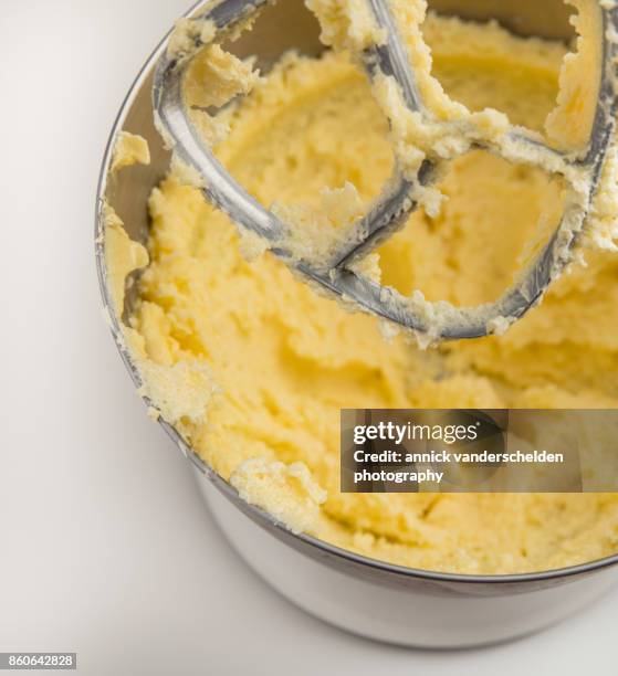 bowl kitchen machine with butter mixed with granulated sugar. - sponge cake stock pictures, royalty-free photos & images