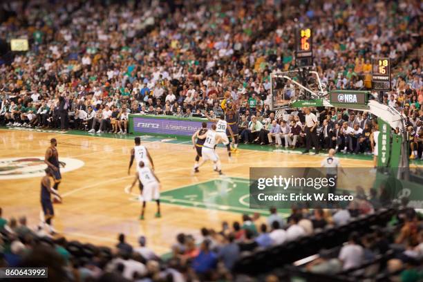Playoffs: Aerial view of Cleveland Cavaliers LeBron James in action vs Boston Celtics at TD Garden. Game 2. Boston, MA 5/19/2017 CREDIT: Erick W....