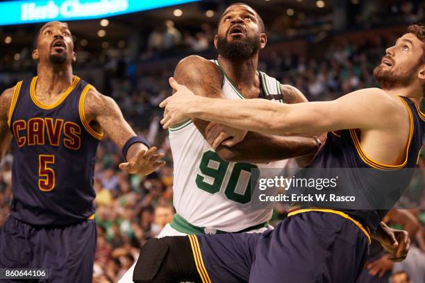 Playoffs: Boston Celtics Amir Johnson in action vs Cleveland Cavaliers Kevin Love at TD Garden. Game 2. Boston, MA 5/19/2017 CREDIT: Erick W. Rasco