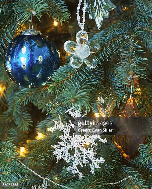 christmas tree decorations - noble fir stock pictures, royalty-free photos & images