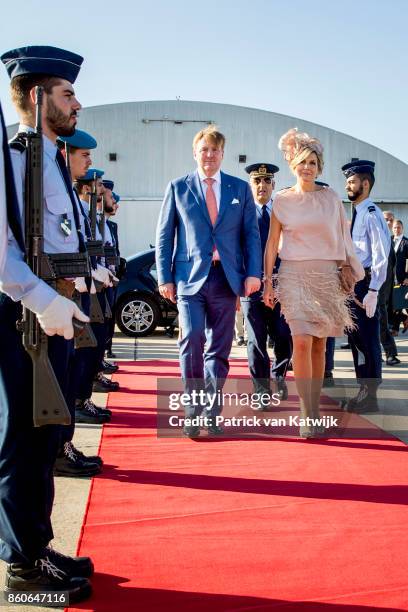 King Willem-Alexander of The Netherlands and Queen Maxima of The Netherlands depart from Military airport Figo Madura on October 12, 2017 in LISBON,...