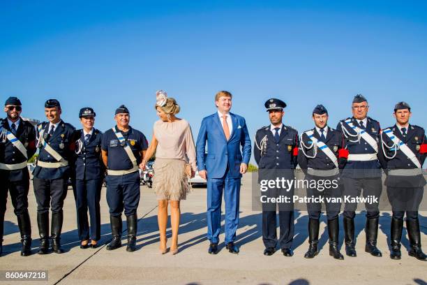 King Willem-Alexander of The Netherlands and Queen Maxima of The Netherlands depart from Military airport Figo Madura on October 12, 2017 in LISBON,...