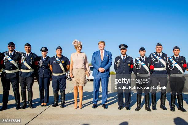 King Willem-Alexander of The Netherlands and Queen Maxima of The Netherlands depart from Military airport Figo Madura on October 12, 2017 in LISBON,...