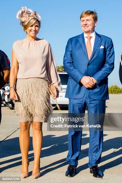 King Willem-Alexander of The Netherlands and Queen Maxima of The Netherlands depart from Military airport Figo Madura on October 12, 2017 in LISBON,...