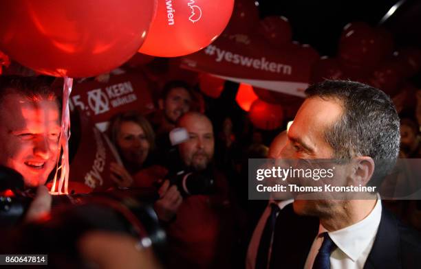 Austrian Chancellor Christian Kern of the Social Democratic Party arrives at ORF studios for the "Elefantenrunde" television debate between the lead...