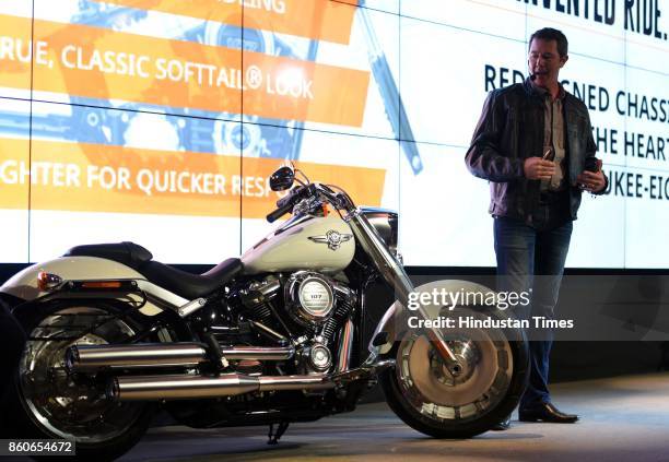 Peter Mackenzie, Managing Director, Harley Davidson, during the launch of Fat Bob and Street Bob Bikes at Qla Restaurant, Qutub Minar on October 12,...