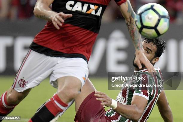 Henrique Dourado of Fluminense reacts during the match between Flamengo and Fluminense as part of Brasileirao Series A 2017 at Maracana Stadium on...